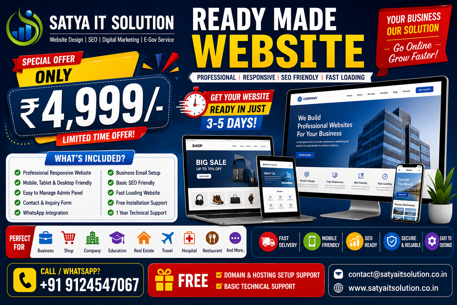 Ready Made Website Only ₹4,999/- – Affordable Business Website Package by Satya IT Solution