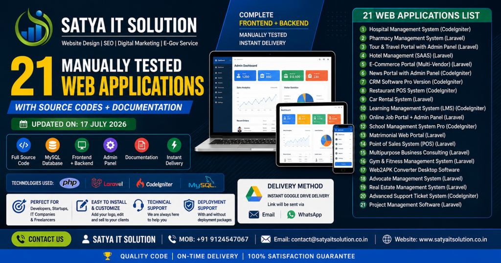 21 Manually Tested Web Applications with Source Code & Documentation (Updated 17 July 2026)- SATYA IT SOLUTION
