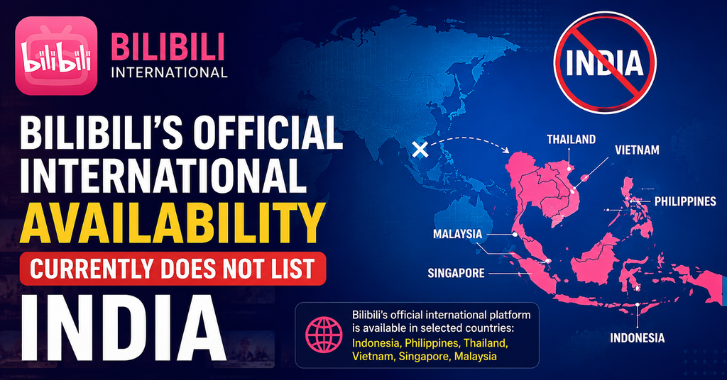 Bilibili's official international availability currently does not list India- satya it solution